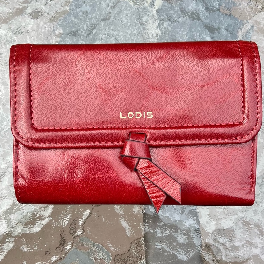 Lodis Red Leather Wallet with Tri-Fold Design
